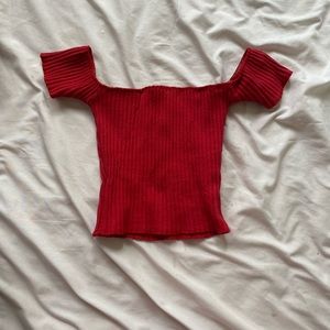 ARE YOU AM I off the shoulder red crop top